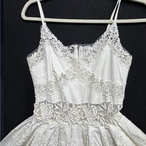 Dolce & Gabbana White Lace Dress with Floral Embroidery